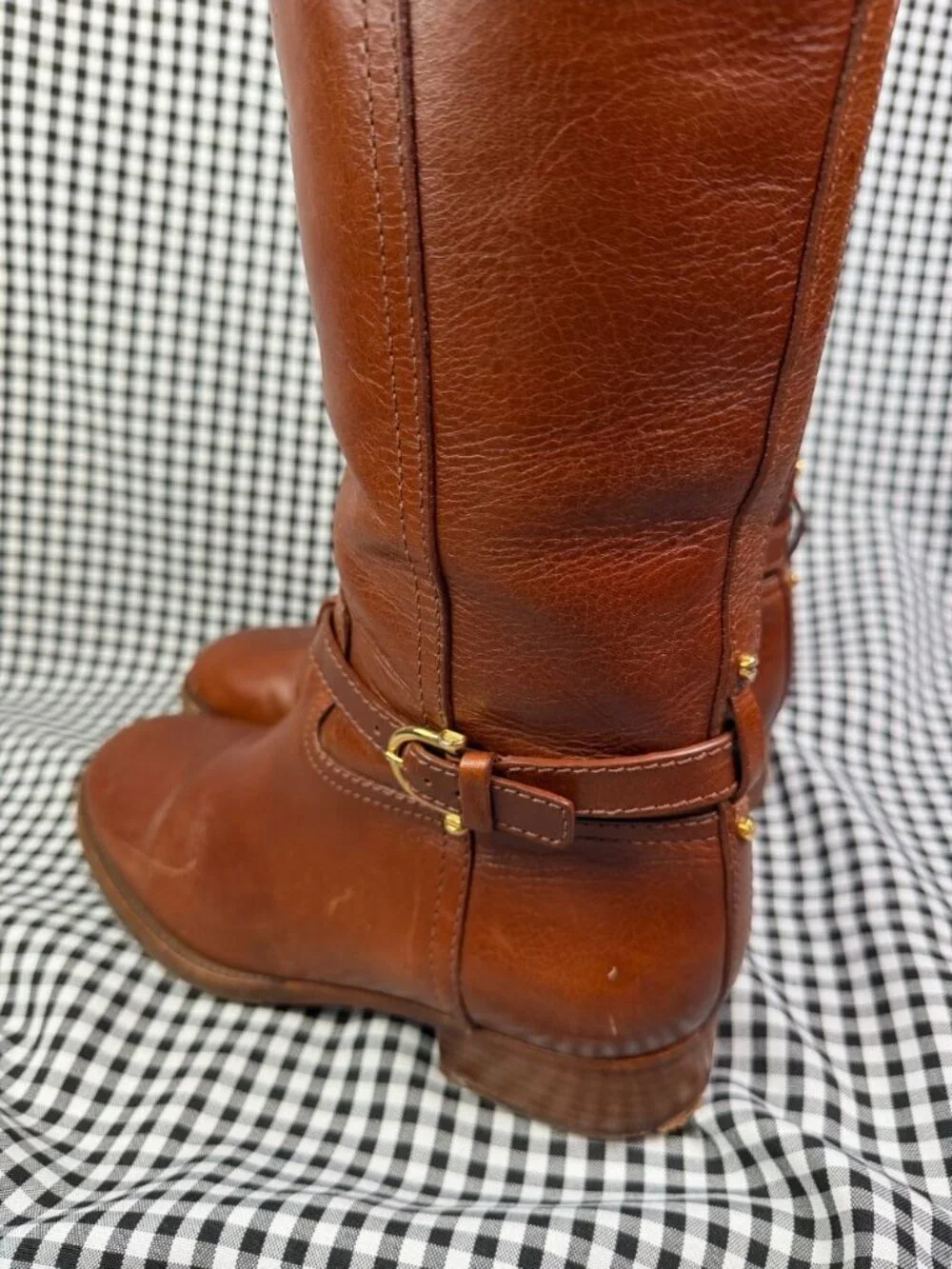 Tory Burch Nadine Brown Leather Riding Boots Womens 7 M Tall Gold Logo